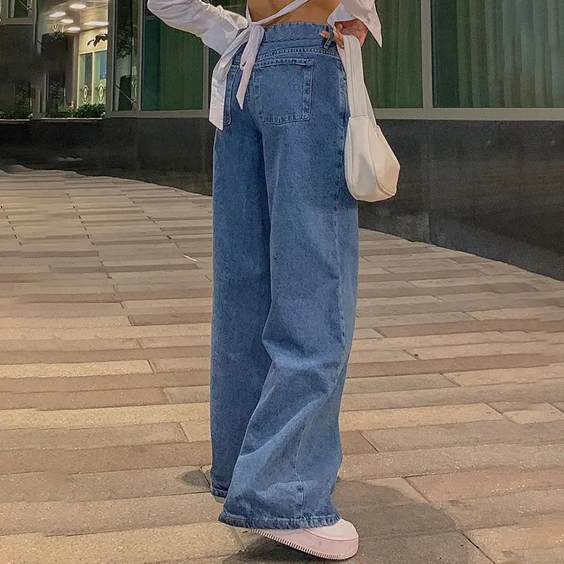 Pantalonesvaqueros Rectos De Cintura Alta De Moda Para Mujer - Image 2