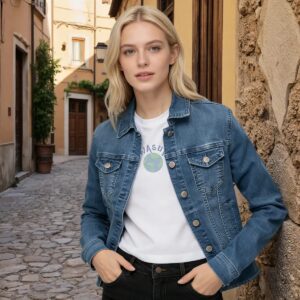 Chaqueta Mezclilla Dama Azul Básica Moda Manga Larga Casual