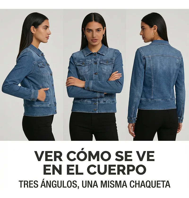 Chaqueta Mezclilla Dama Azul Básica Moda Manga Larga Casual - Image 2