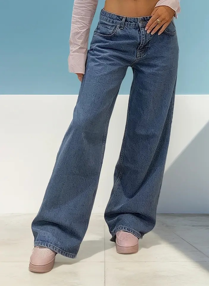 Pantalonesvaqueros Rectos De Cintura Alta De Moda Para Mujer - Image 3