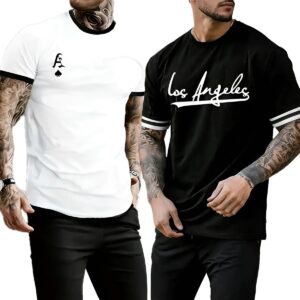 2pzs Playera Hombre Camisetas De Manga Corta Estampadas